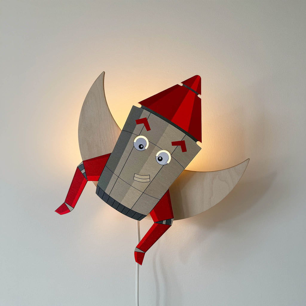 Voorpaneel Eno de Raket vliegend | Wandlamp add-on