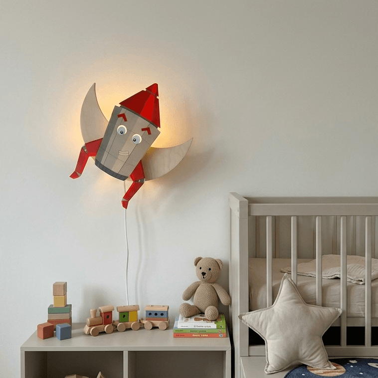Voorpaneel Eno de Raket vliegend | Wandlamp add-on